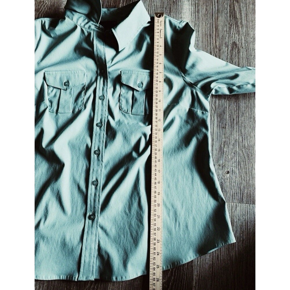 Lane Bryant Green Stretch Pocket Button Up Long Sleeve Blouse Top Size 14/16 New - Picture 6 of 8